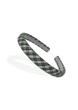 School Headband Green/Cream Check Thin